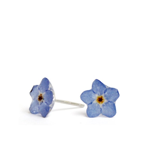 Forget Me Not Stud Earrings in Sterling Silver, Lightweight and Handmade Resin Flower Jewellery, Boho Wedding Earring, Gift For Mum