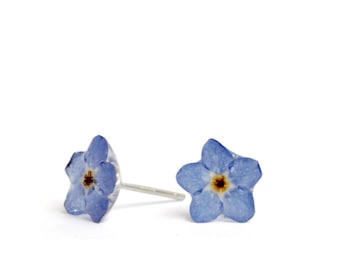 Forget Me Not Stud Earrings in Sterling Silver, Lightweight and Handmade Resin Flower Jewellery, Boho Wedding Earring, Gift For Mum