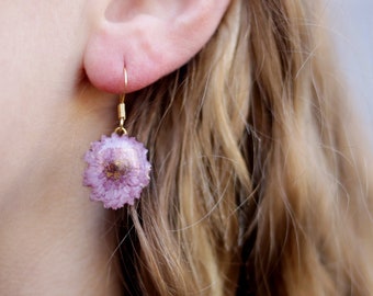 Pastel Purple Flower Earrings, Lilac Dangle Earrings, Flower Resin Earrings, Drop and Dangle Earrings, Gift for her, Flower Lover Gift