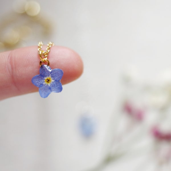 Forget Me Not Necklace, Sterling Silver Necklace, Gold Chain / Silver Chain, Small Flower Jewellery, Boho Wedding Necklace, Gift for Mum