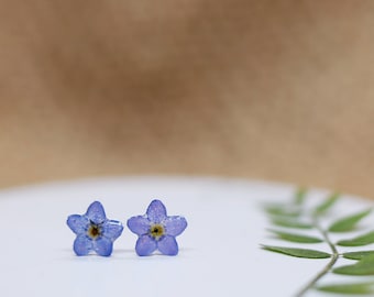 FORGET ME NOT Ohrstecker, Blumen Harz Ohrstecker, Sterling Silber Ohrstecker, Blumen Liebhaber Geschenk, Vergissmeinnicht Ohrringe, kleine Ohrstecker Ohrringe, Geschenk für sie