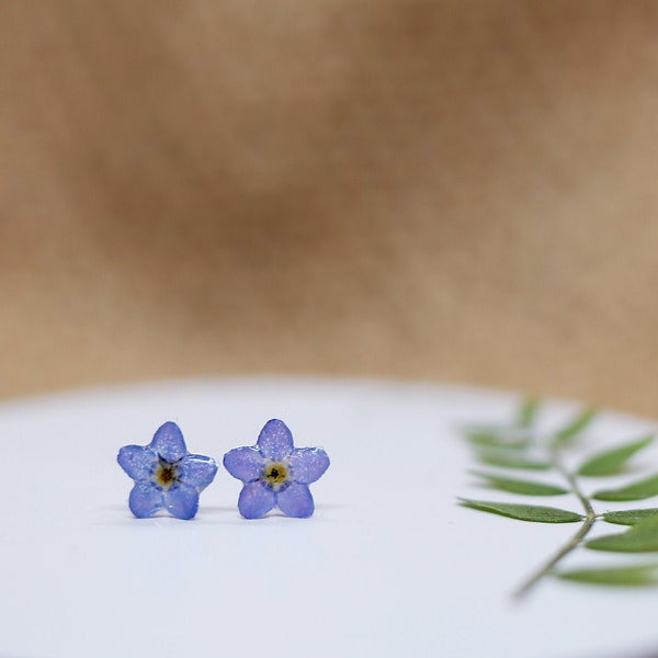 FORGET ME NOT Stud, Flower Resin Earring, Sterling Silver Stud, Floral Lover Gift, Forgetmenot Earrings, Small Stud Earrings, Gift for Her