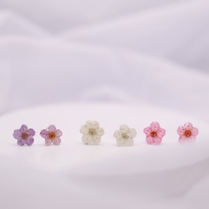 Cherry Blossom Flower Studs, Sterling Silver Stud, Pastel Coloured Flowers, Small Spiraea Earrings, Gift for Mum