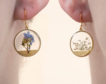 Forget Me Not or Queen Anne Earrings, Gold Plated French Hook, Date Night Earrings, Gift For Her, Pressed Flower Resin, Handmade Jewellery