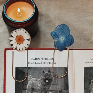 Flower Bookmark, Pressed Flower Resin Book mark, Daisy Book Accessories, Blue Hydrangea Household Item