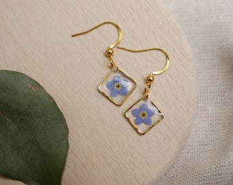 Geometric Earrings, Gold Plated or Sterling Silver Wire, Forget Me Not Earrings, White Small Flower
