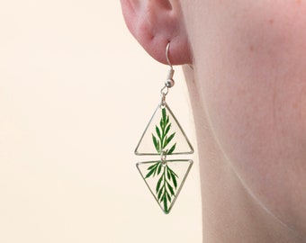 Fern Art Deco Earrings, Green Leaf Earrings, Real Leaf Earrings, Nature Lover Gift, Fern Jewellery, Sterling Silver Earrings, Gift For Her