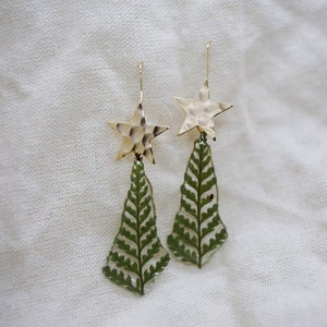 Christmas Tree Earrings, Gold Plated Wire, Xmas Jewellery, Novelty Christmas Earrings, Christmas Bell Earrings, Fern Resin image 1