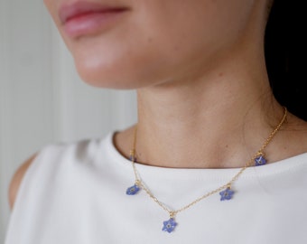 Forget Me Not Choker Necklace, 35cm Chain, Sterling Silver or 24ct Gold Plated Necklace, Small Flower Jewellery, Boho Wedding Necklace