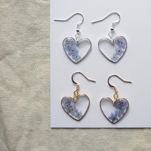 Forget Me Not Love Heart Earrings, Sterling Silver / Gold Plated / Clip-on, Boho Wedding Earring