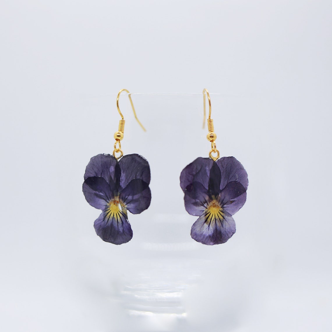 Viola Earrings Sterling Silver or Gold Plated Wire Flower Etsy