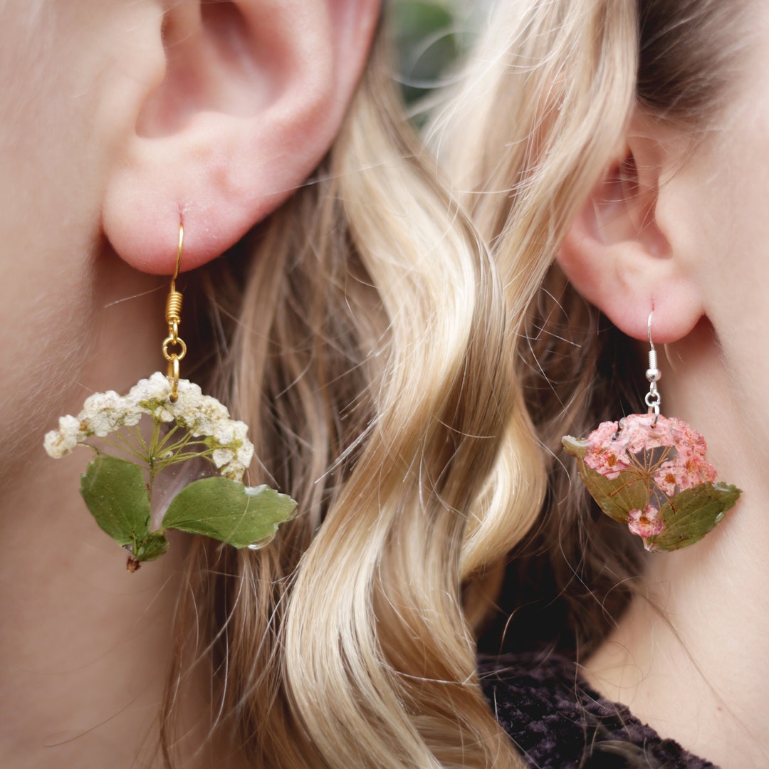 1pair Real Flower Preserved In Resin & Wrapped By Metal Trendy Earrings For  Women | SHEIN