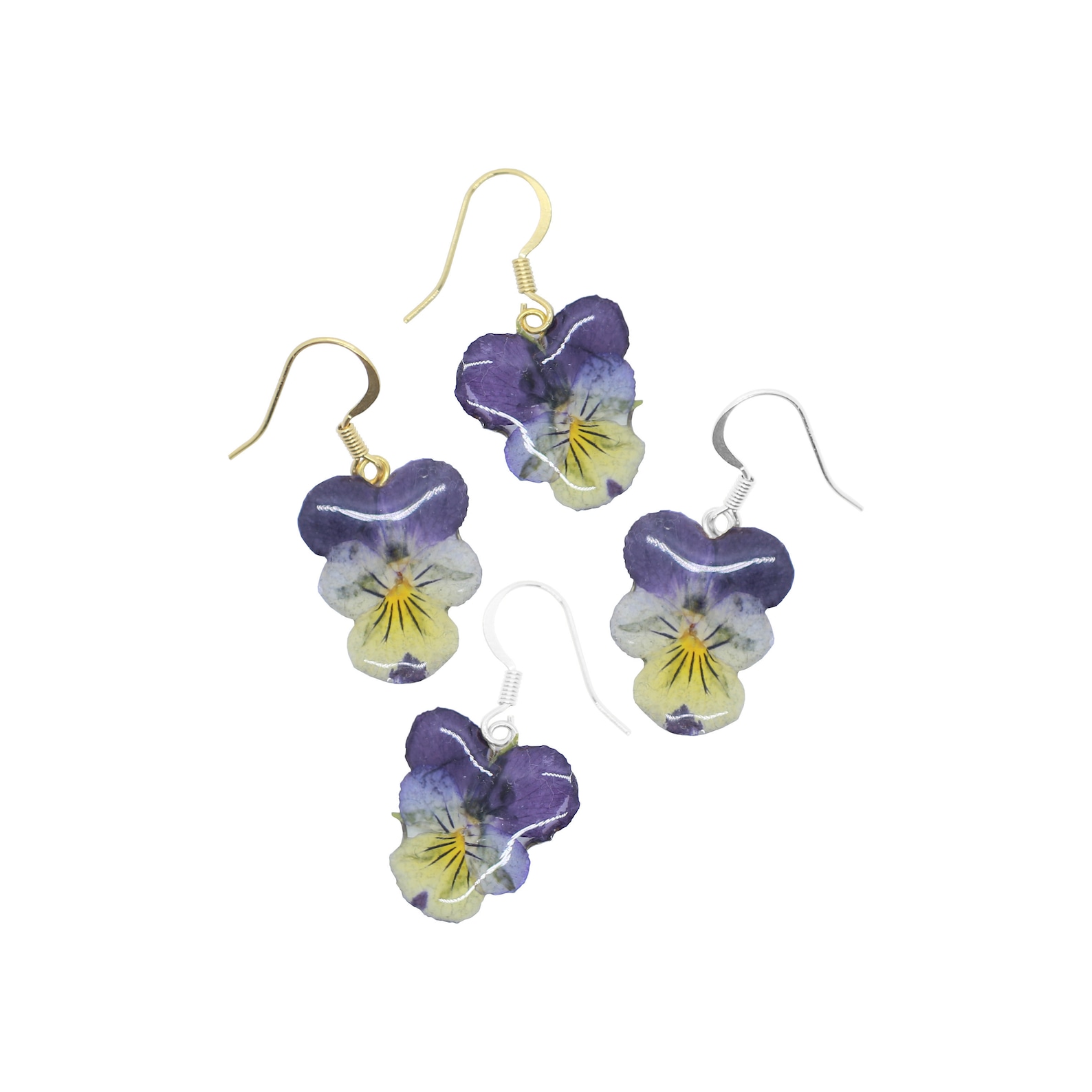 Viola Flower Earrings Sterling Silver Wire Gold Plated Wire Etsy