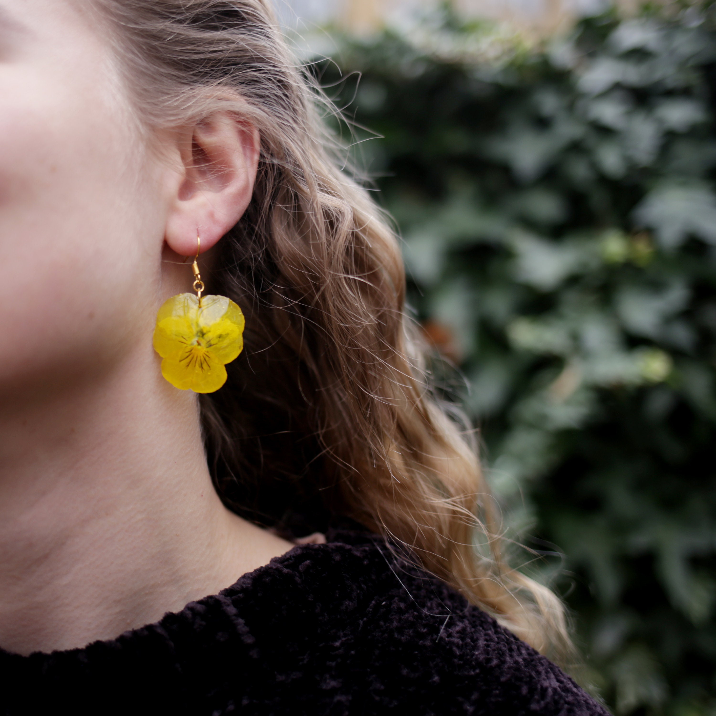 Yellow Flower Earrings Sterling Silver / Gold Plated Wire 