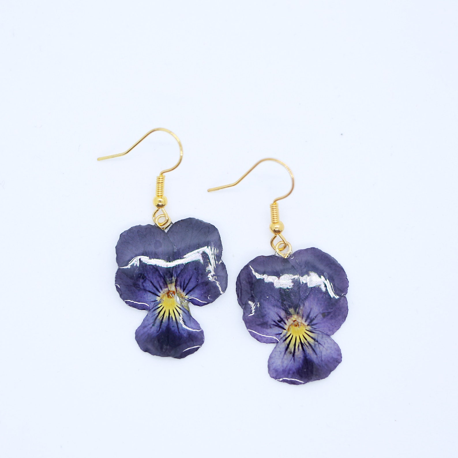 Viola Earrings Sterling Silver or Gold Plated Wire Flower Etsy