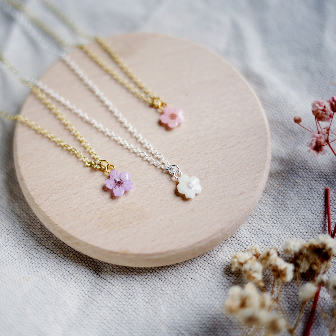 Cherry Blossom Flower Necklace Sterling Silver Necklace Gold Etsy UK