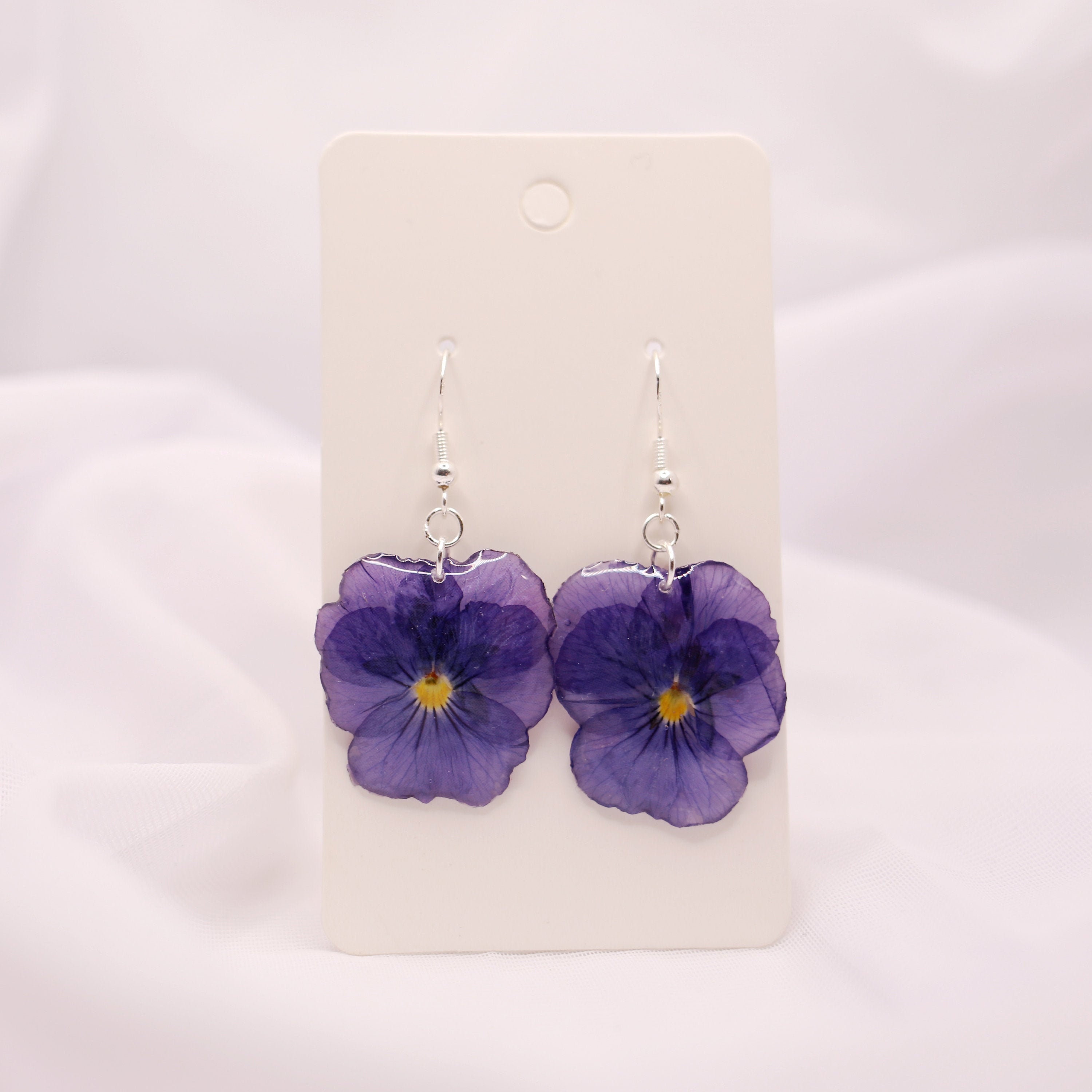 Orecchini A Goccia In Argento Sterling Con Vere Viole Del Pensiero, Fiori Veri In Resina, Gioiello Artigianale A Forma Di Cuore, Regalo Speciale