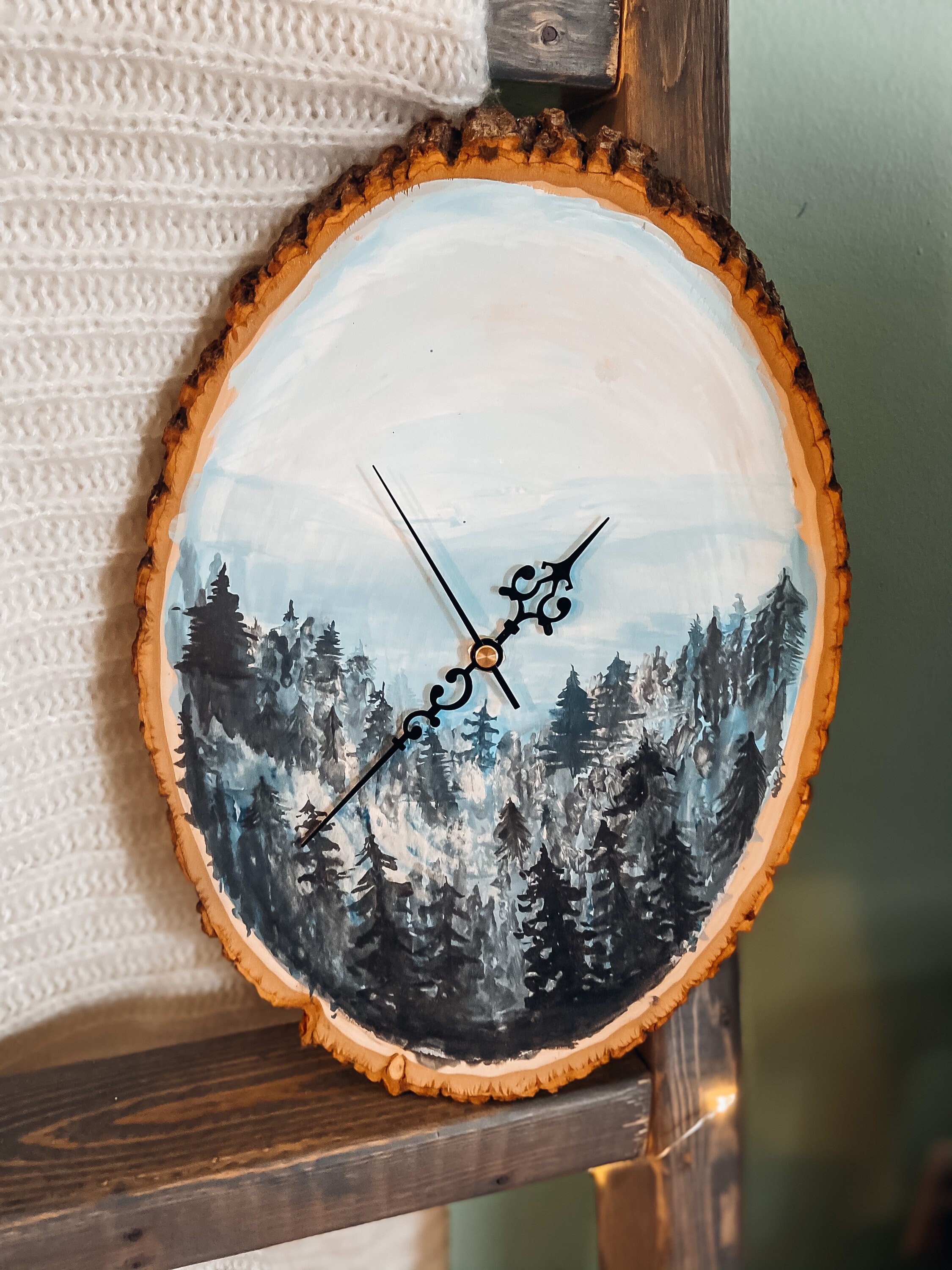 Hand Painted Wooden Slab Clock Etsy