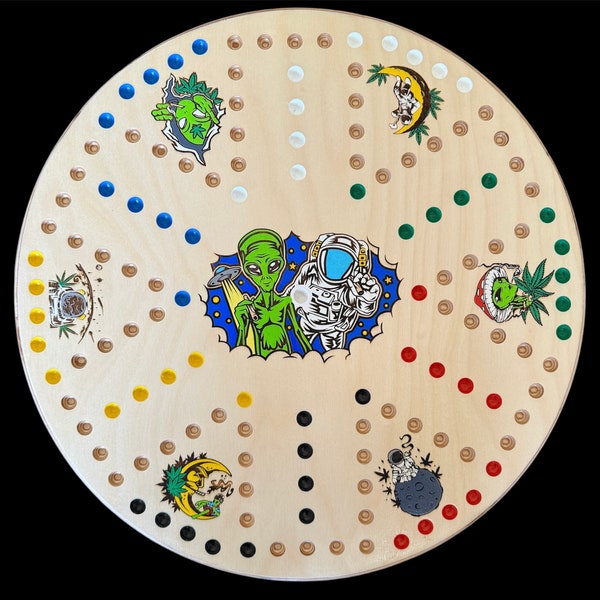 ADULTS ONLY Spaced Out Alien & Astronaut | High on HellaWeed Smoking Aggravation Board Game 4 player/6 player 2 Sided 18" diameter