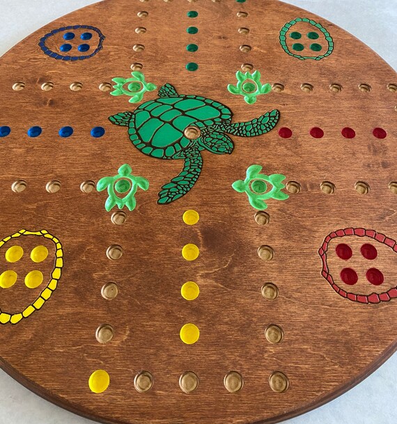 Turtle Wood Aggravation Board Game 6 Player 2 Sided With 4