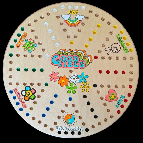 Good Vibes Hippie Aggravation Board Game 4 player/6 player 2 Sided 18" diameter