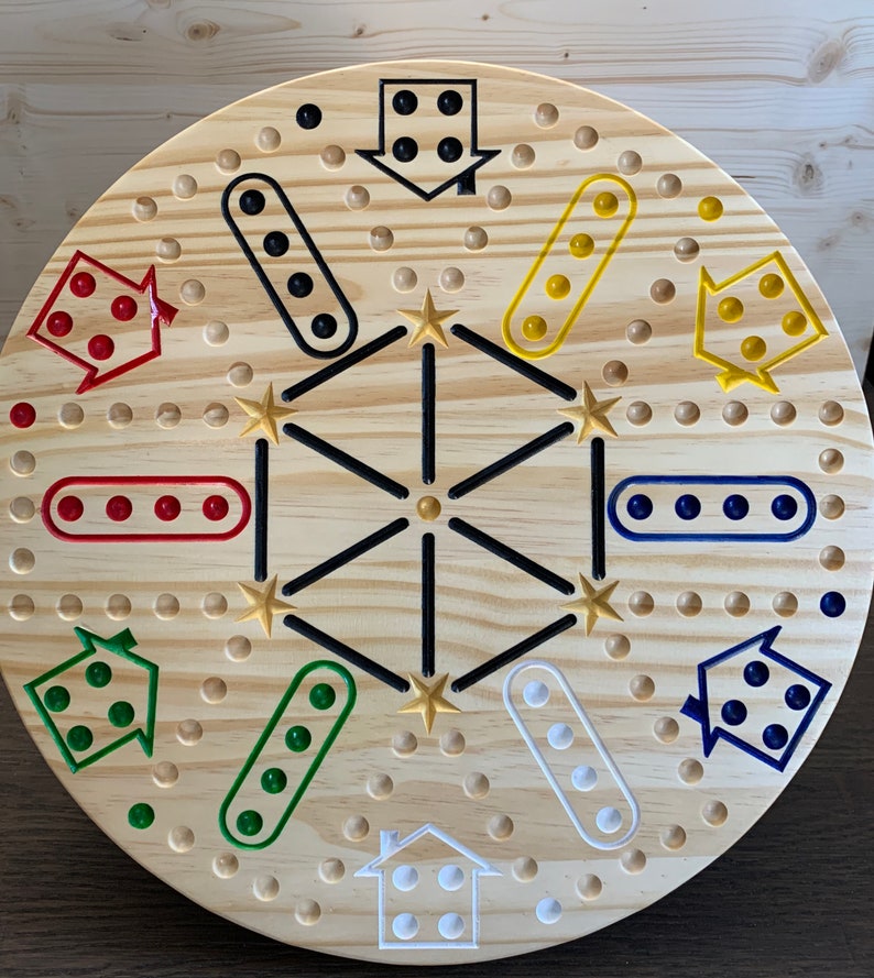 18 inch Wood Aggravation Board Game 6 player 2 Sided with 4 Etsy
