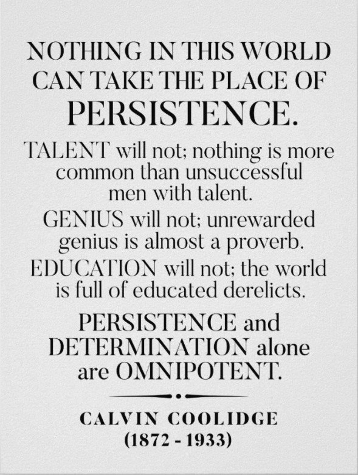 Calvin Coolidge 'Persistence' Quote Poster Etsy