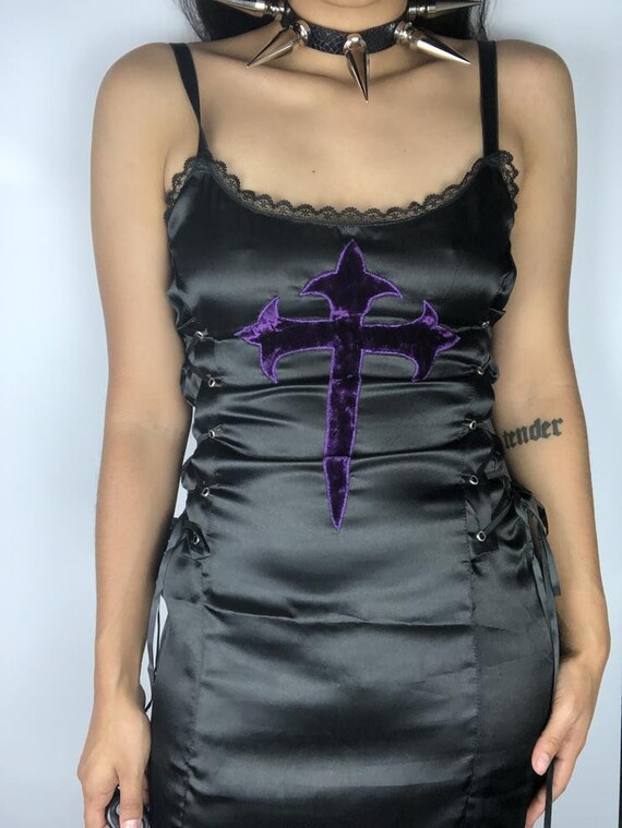 90s gothic maxi purple dagger corset dress