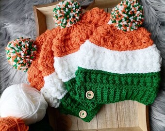 Handmade Irish Flag Beanie: St Patrick's Day Crochet Hat