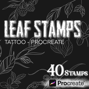 Procreate Blattstempel, Linie Arbeit Tattoo-Designs, Handgezeichnete Stempel / Vorlagen, Traditionelle Blätter, Laub, Zweig, Zweig, Beeren