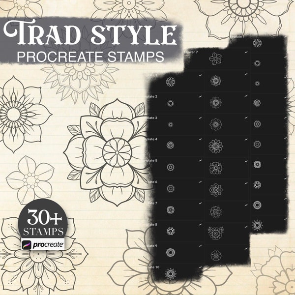 Traditional and Neo Traditional Procreate Stamps Flower Tattoo Design | High-Quality, Handcrafted Artwork