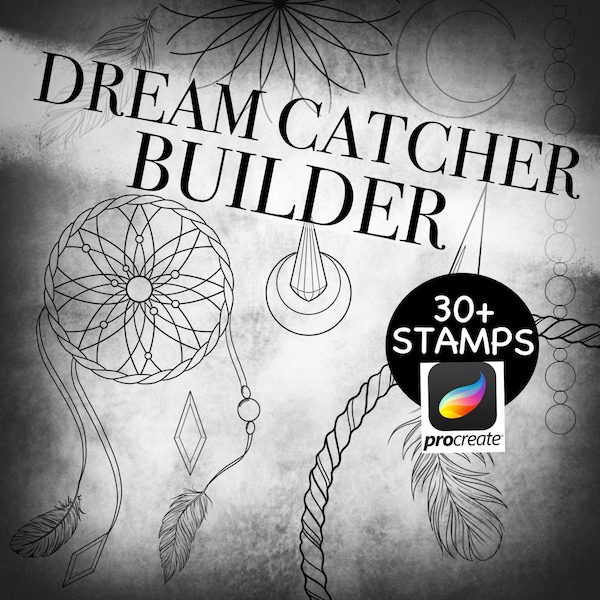 Dream Catcher Builder Procreate Stamps, Tattoo Flash Design, Scrapbooking Design, Procreate Brushes, Feathers, Gems - Plus