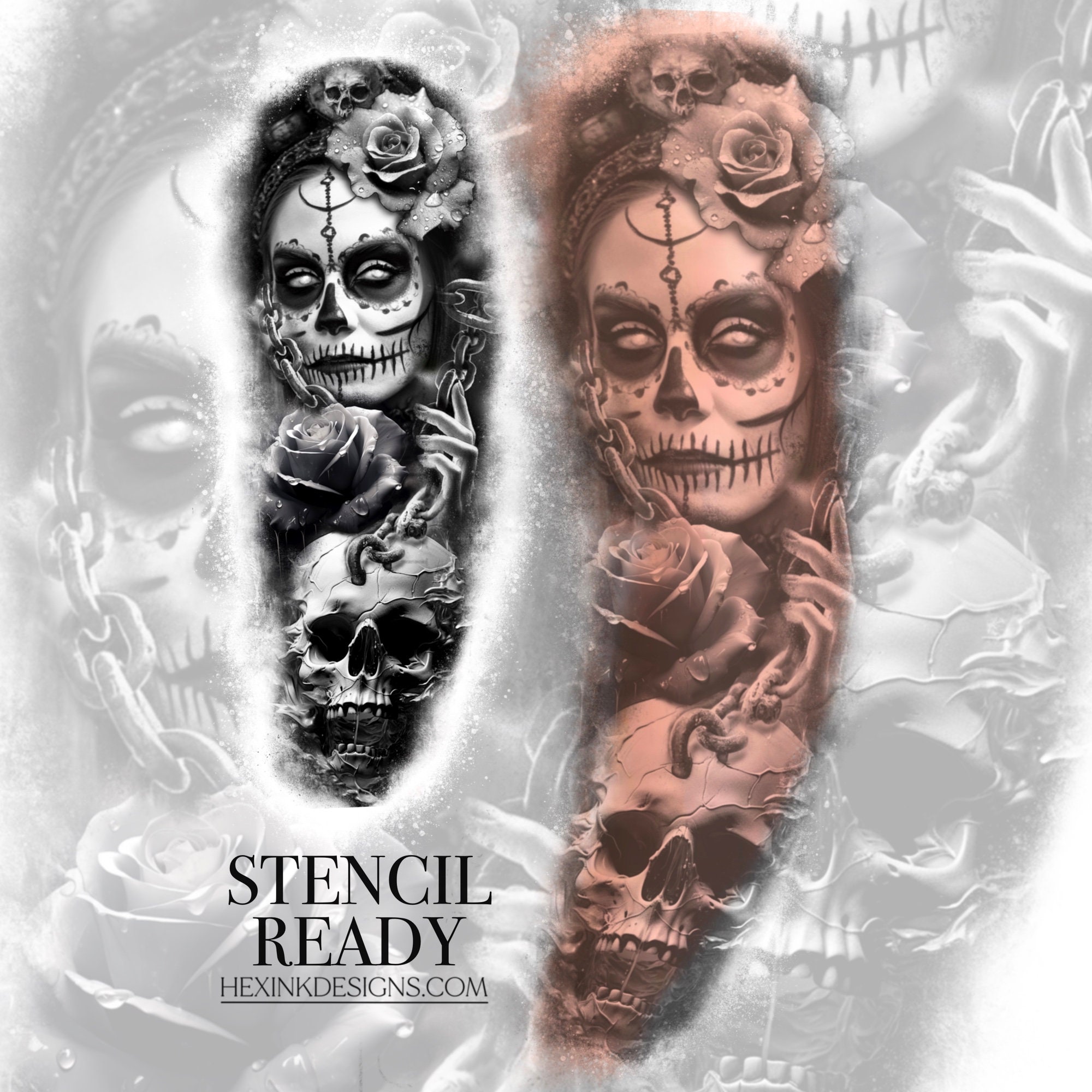 Day of the Dead Temporary Tattoo - Etsy, image size:2000x2000