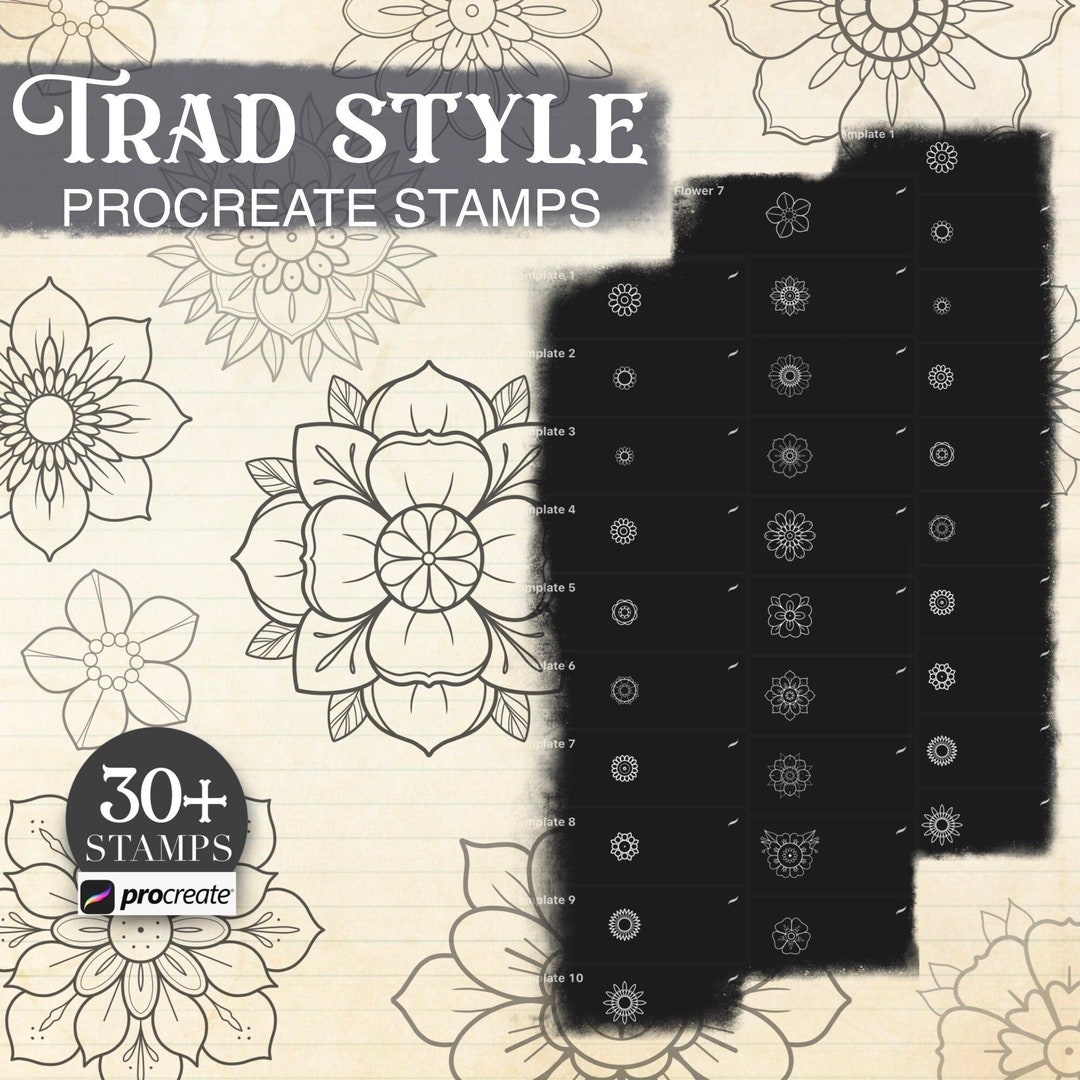 Flower Tattoo Procreate Stamps | Traditional & Neo-traditional ...