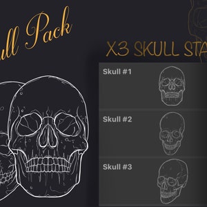 3 Tattoo style skull stamps for procreate