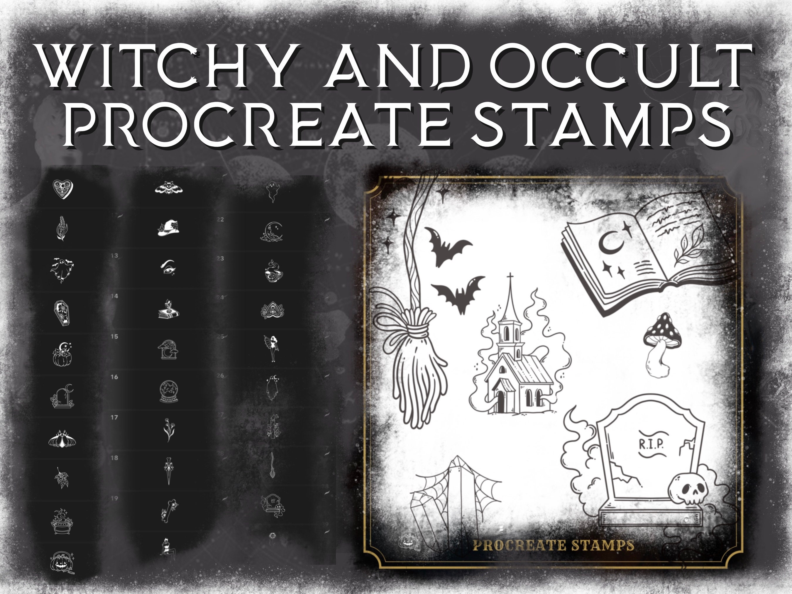 Occult Witchcraft Tattoo Stamps, Procreate Brushes (digital Download ...