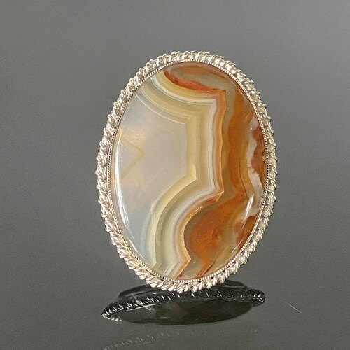 Large crazy lace agate ring, Artisan silver ring, shops Oval agate ring for women, Statement silver ring, Gift for her