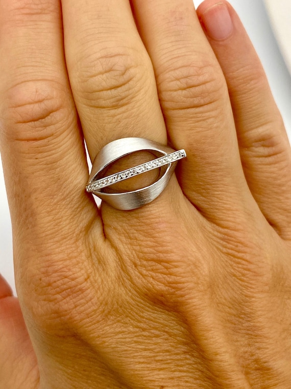 White Topaz Ring Sterling Silver Cut Out Ring White Topaz