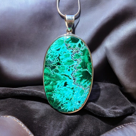 Collana Con Ciondolo In Azzurrite Malachite Crisocolla – Goccia Su Cordino Cotone – Argento 925 - 2