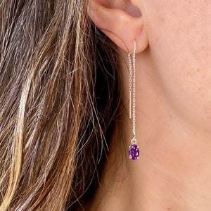 Amethyst Threader Ohrringe, Sterling Silber Baumeln Ohrringe