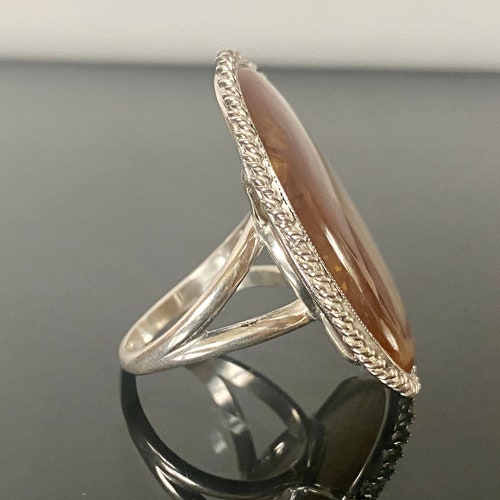 Large crazy lace agate ring, Artisan silver ring, shops Oval agate ring for women, Statement silver ring, Gift for her