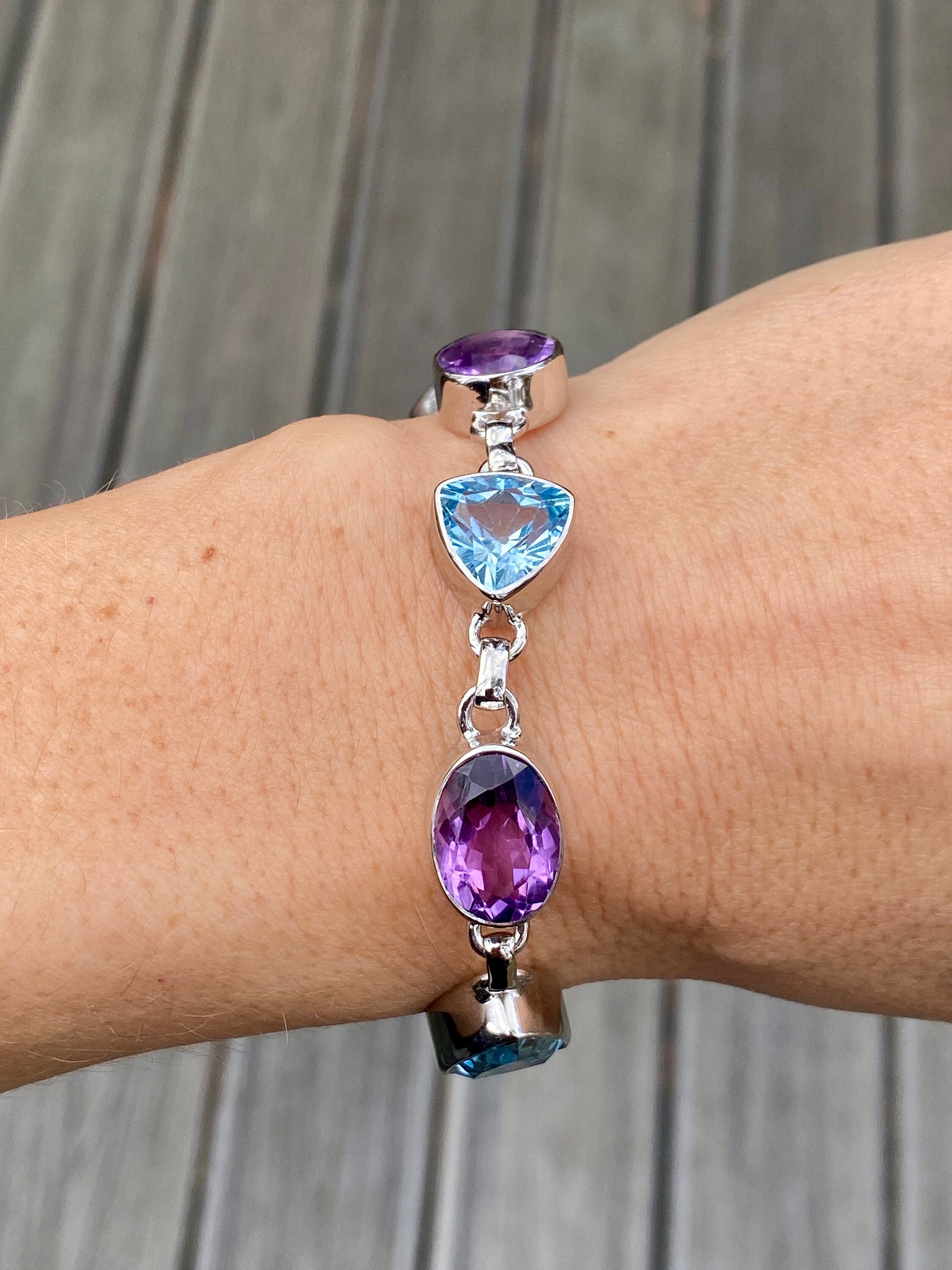 スターリングシルバーのアメジストとブルートパーズのブレスレット