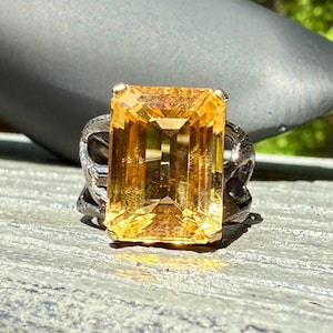 Citrine Sterling Silver Ring: 14K Gold Plated Boho Gemstone