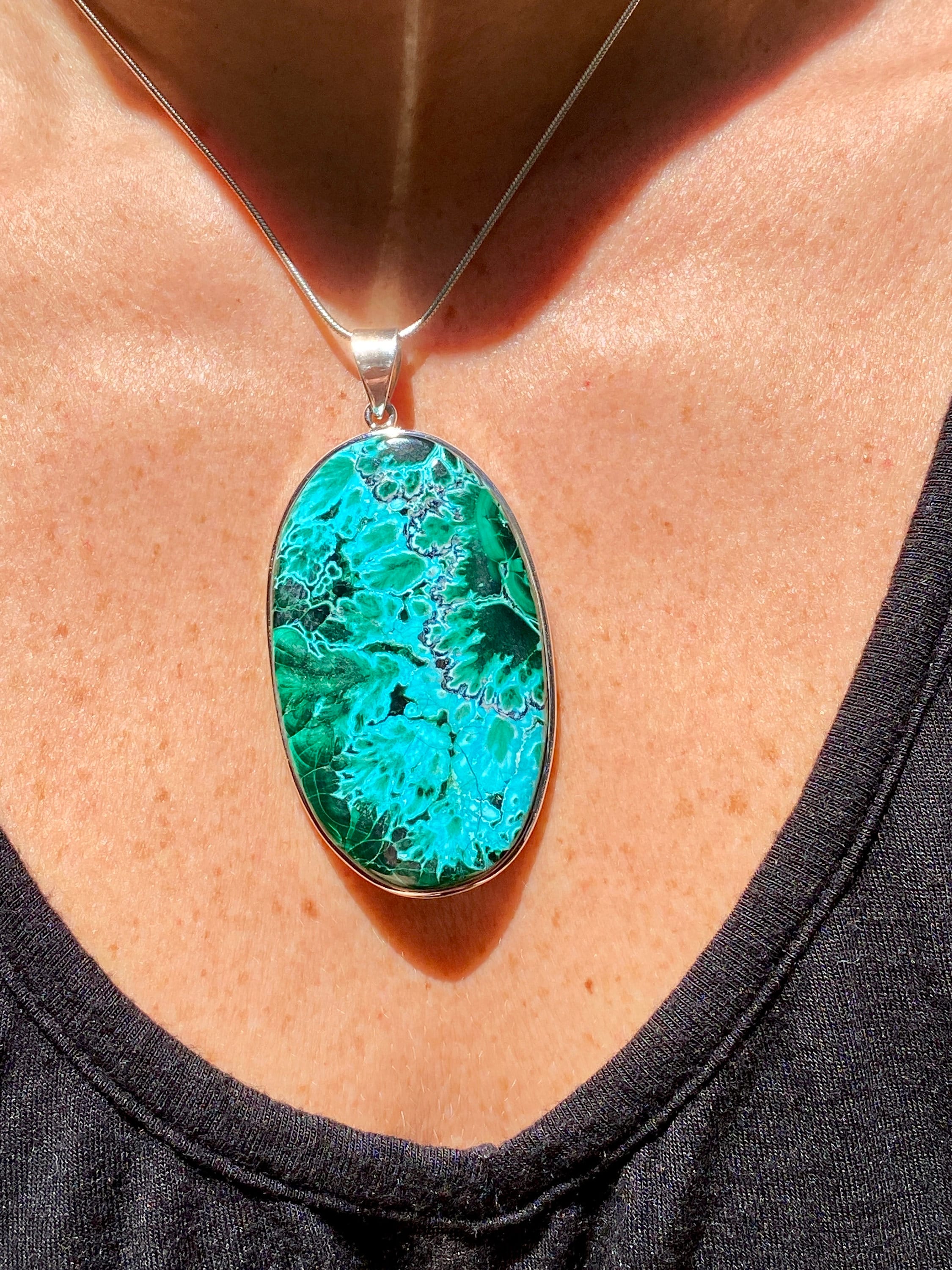 Collana Corta Ovale di Malachite e Argento 925 - Collane Malachite