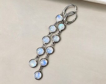 Shusukue Orecchini Pendenti Boho Con Pietra Di Luna In Argento 925 - Gattino In Tazza, Regalo Per Donne - 2