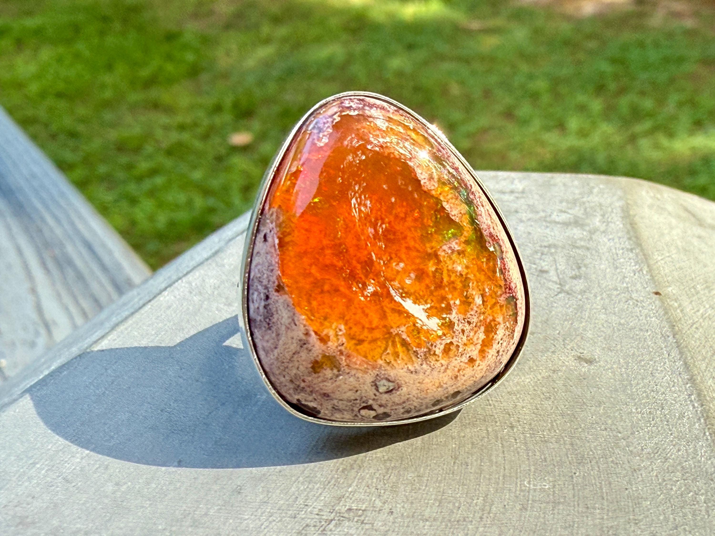 Fpj Ring Large Mexican Fire Opal Ring: Sterling Silver Triangle Cabochon, Size 7 ...