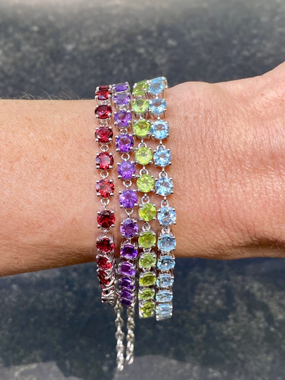 Stackable Multi Color Gemstone Bracelet, Tennis Round Faceted Cut Gemstone  Bracelets for Men and Women, Dainty Silver Bracelet - Etsy