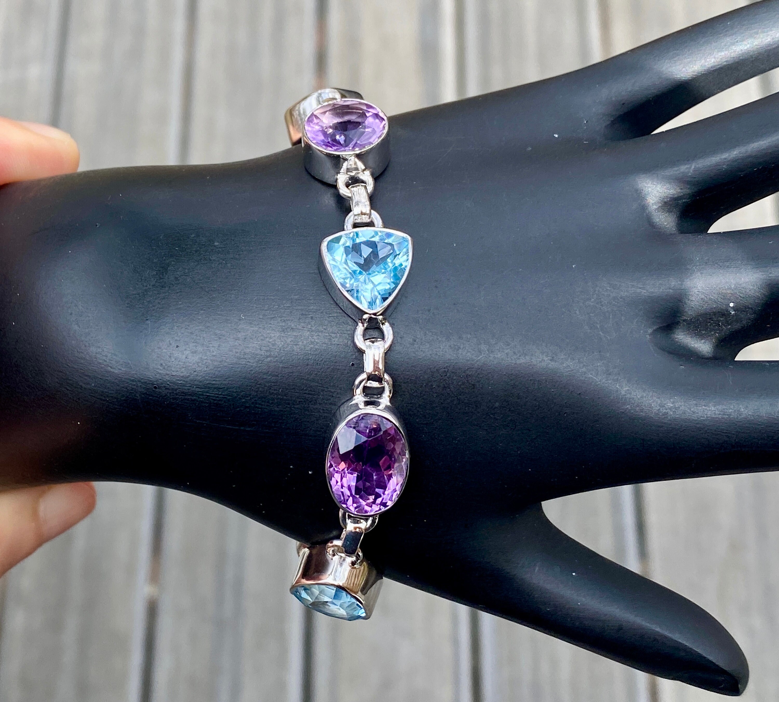 アメジスト&トパーズシルバーブレスレット アメジスト＆ホワイトトパーズ スターリングシルバーブレスレット