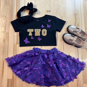 Toddler Girls Purple Butterfly Top and Skirt Set