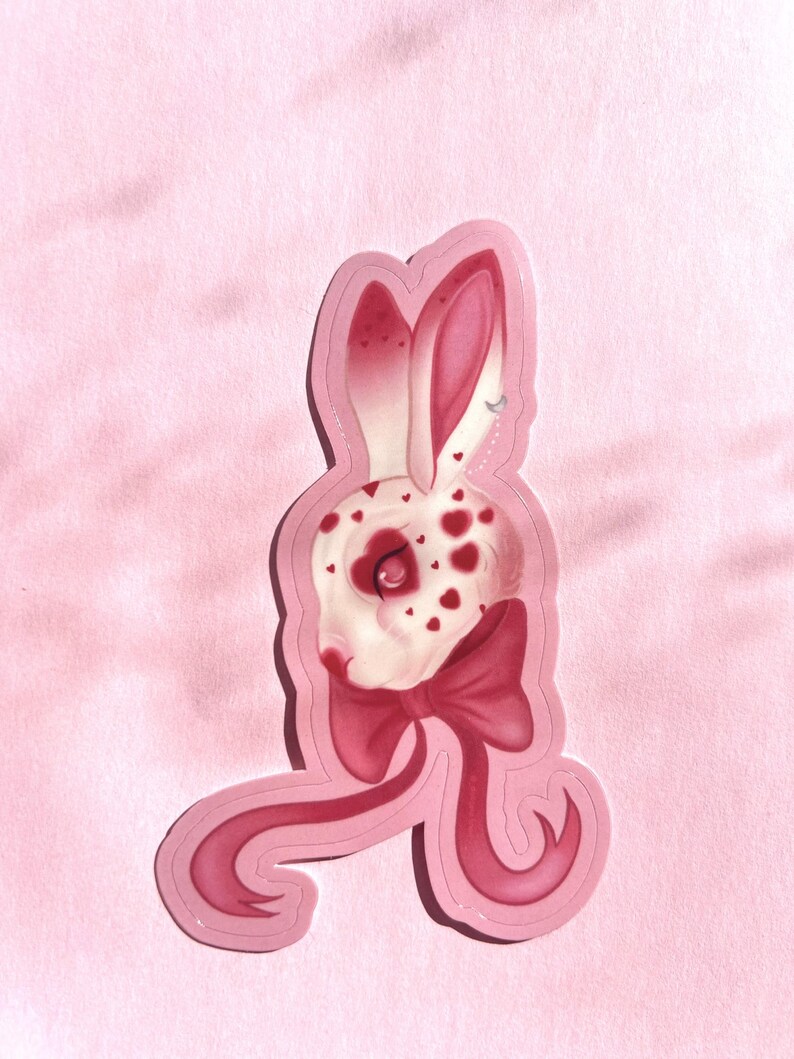 Cute Heart Love Bunny Clear Laminated Sticker Durable Kiss Cut Sticker ...